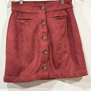 Button-Front Burgundy Skirt